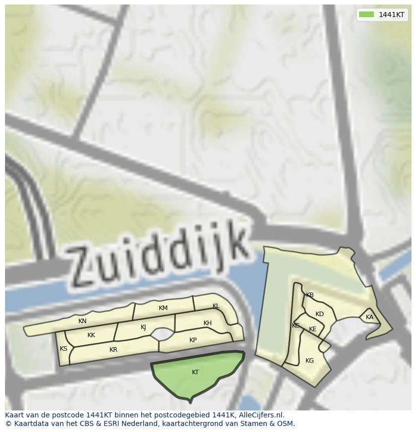 Afbeelding van het postcodegebied 1441 KT op de kaart.