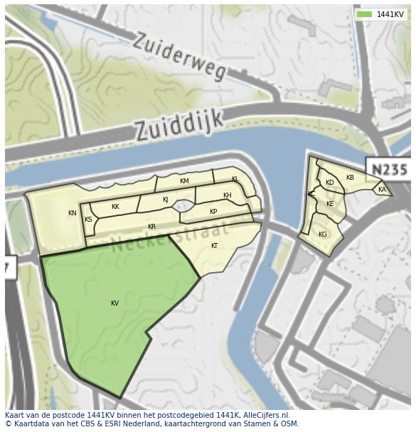 Afbeelding van het postcodegebied 1441 KV op de kaart.