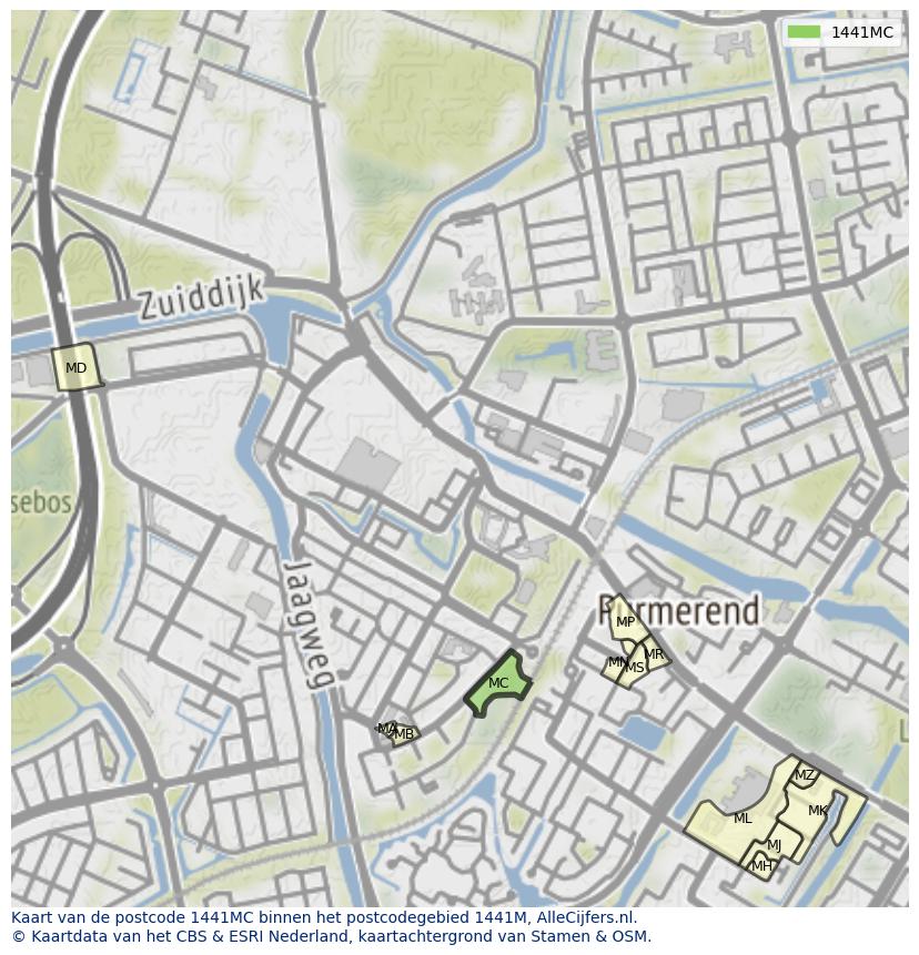 Afbeelding van het postcodegebied 1441 MC op de kaart.
