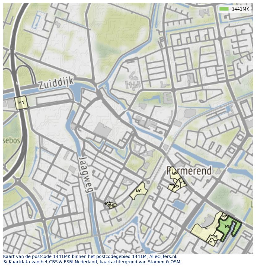 Afbeelding van het postcodegebied 1441 MK op de kaart.