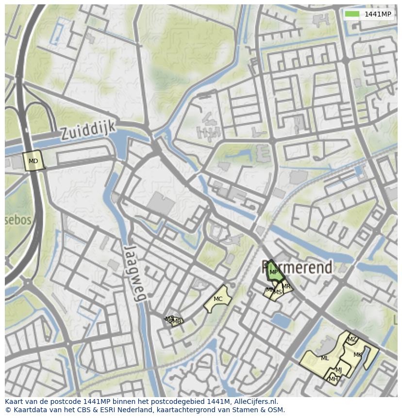 Afbeelding van het postcodegebied 1441 MP op de kaart.