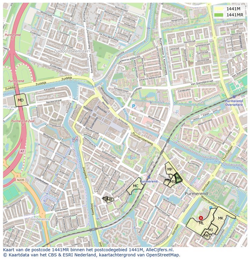Afbeelding van het postcodegebied 1441 MR op de kaart.