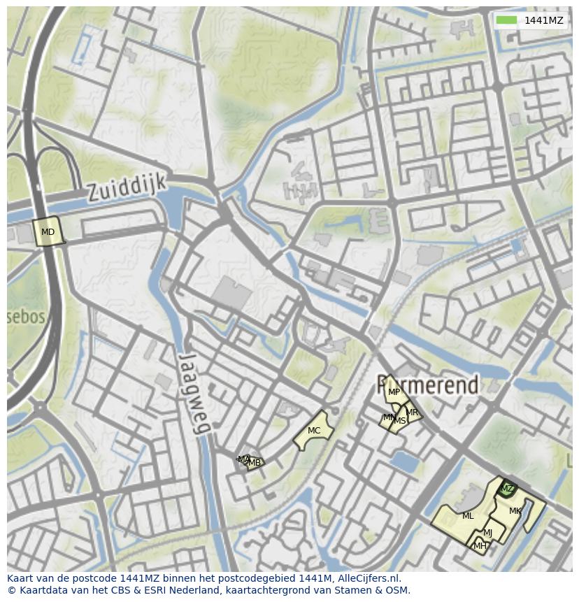 Afbeelding van het postcodegebied 1441 MZ op de kaart.