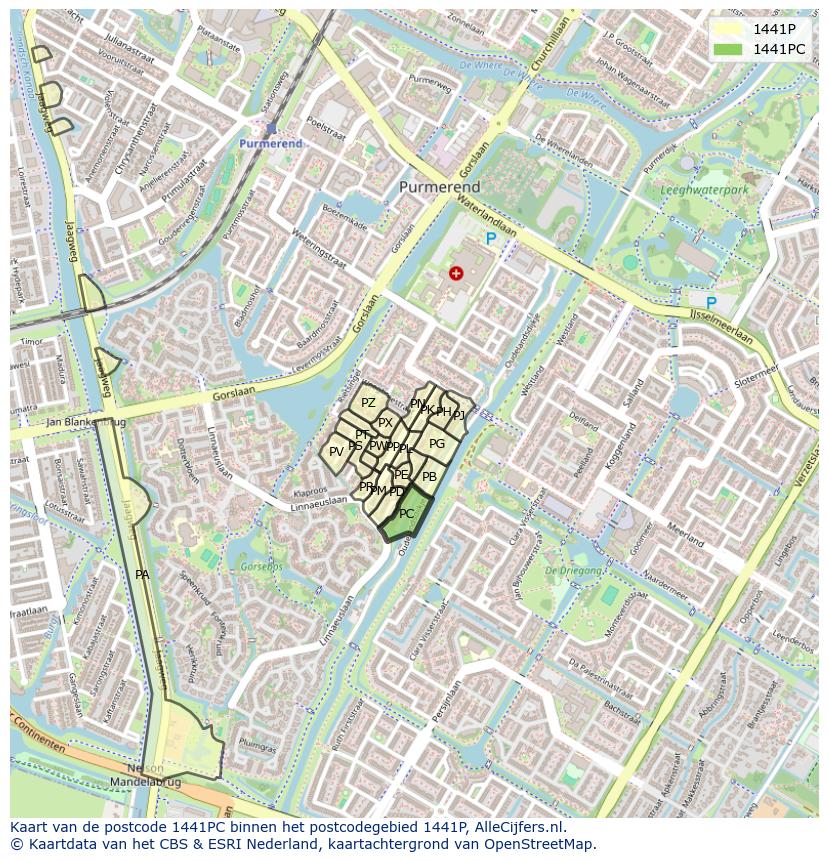 Afbeelding van het postcodegebied 1441 PC op de kaart.