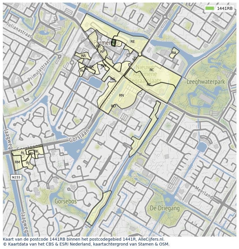 Afbeelding van het postcodegebied 1441 RB op de kaart.