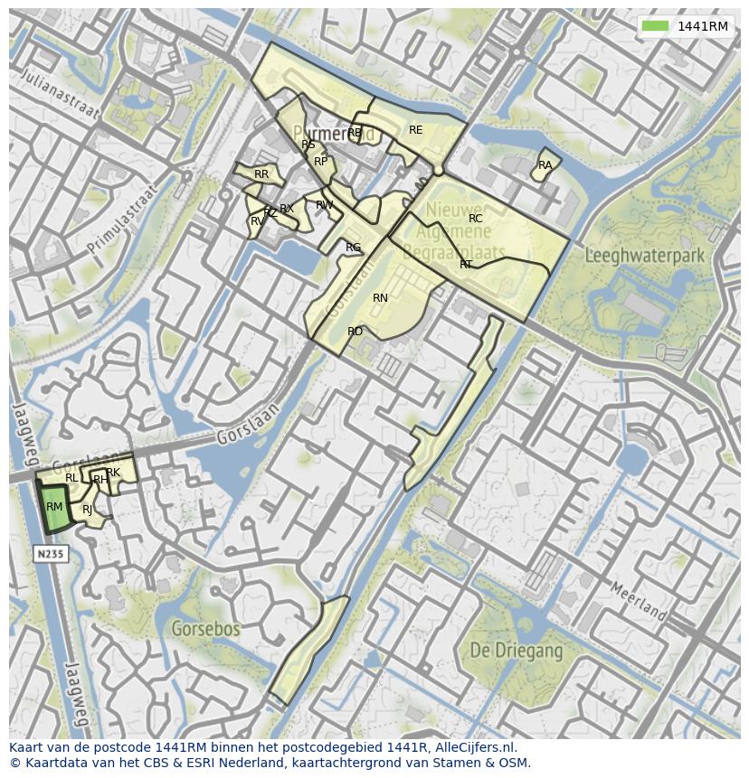 Afbeelding van het postcodegebied 1441 RM op de kaart.