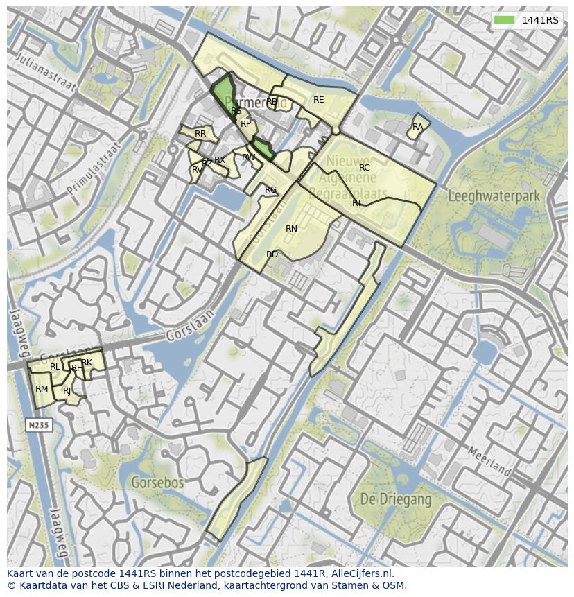 Afbeelding van het postcodegebied 1441 RS op de kaart.
