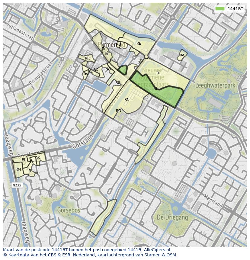 Afbeelding van het postcodegebied 1441 RT op de kaart.
