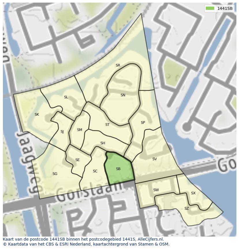 Afbeelding van het postcodegebied 1441 SB op de kaart.
