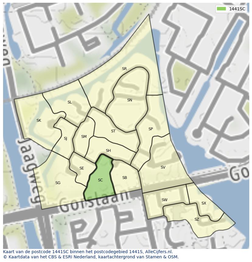 Afbeelding van het postcodegebied 1441 SC op de kaart.