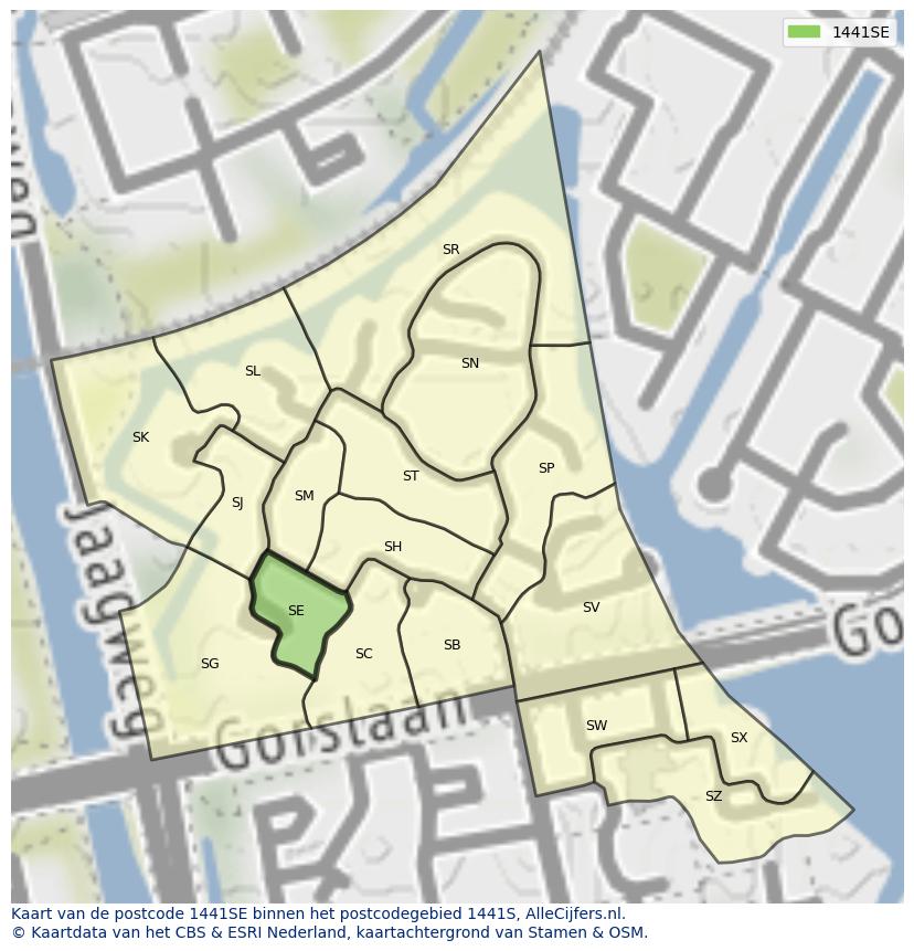 Afbeelding van het postcodegebied 1441 SE op de kaart.