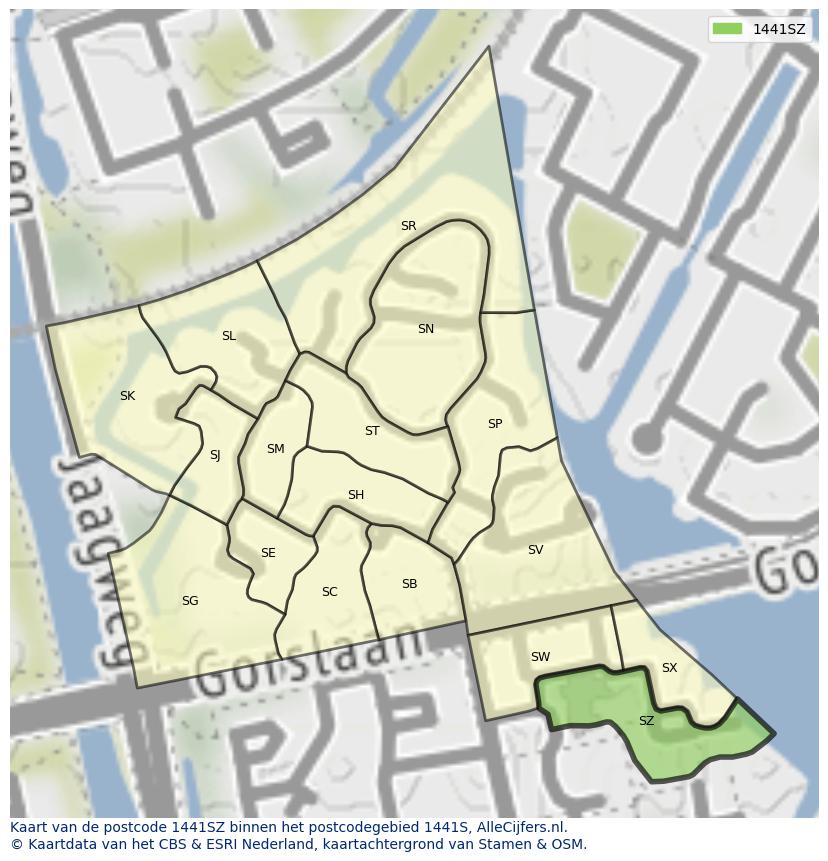 Afbeelding van het postcodegebied 1441 SZ op de kaart.