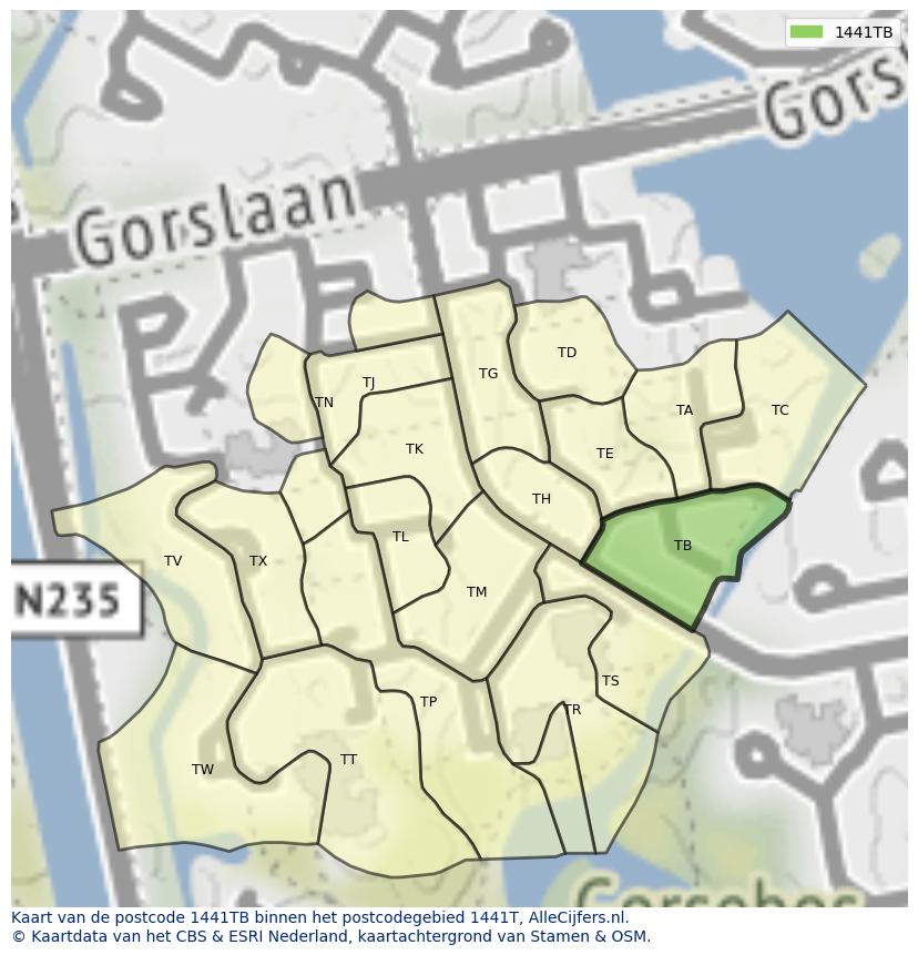 Afbeelding van het postcodegebied 1441 TB op de kaart.