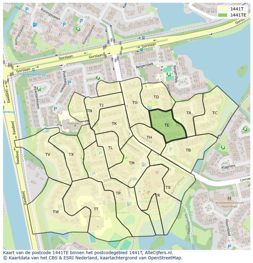 Afbeelding van het postcodegebied 1441 TE op de kaart.