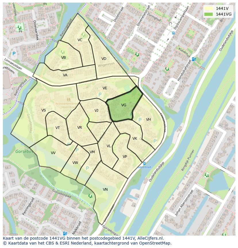 Afbeelding van het postcodegebied 1441 VG op de kaart.