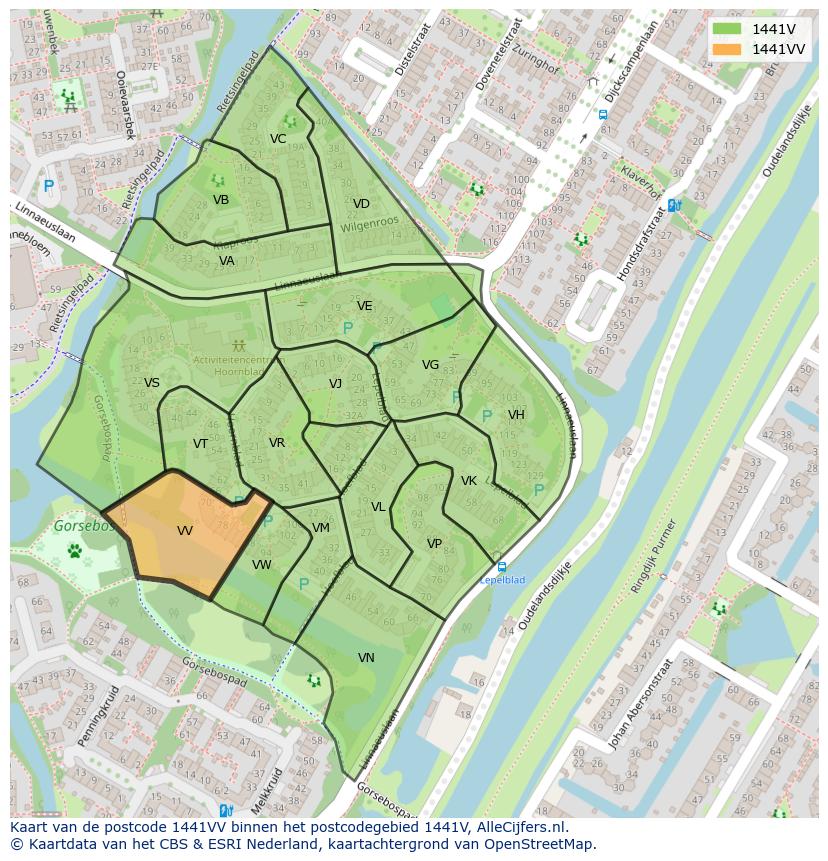 Afbeelding van het postcodegebied 1441 VV op de kaart.