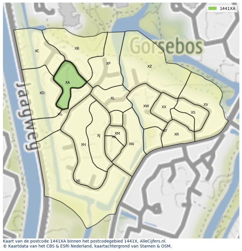 Afbeelding van het postcodegebied 1441 XA op de kaart.