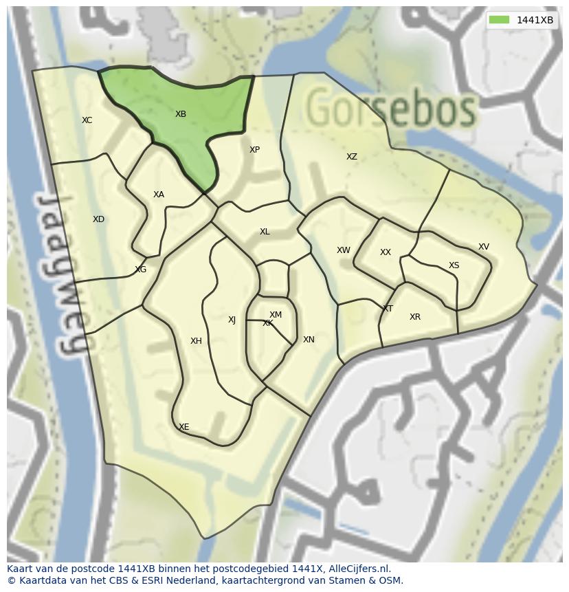Afbeelding van het postcodegebied 1441 XB op de kaart.