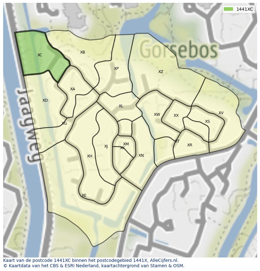 Afbeelding van het postcodegebied 1441 XC op de kaart.
