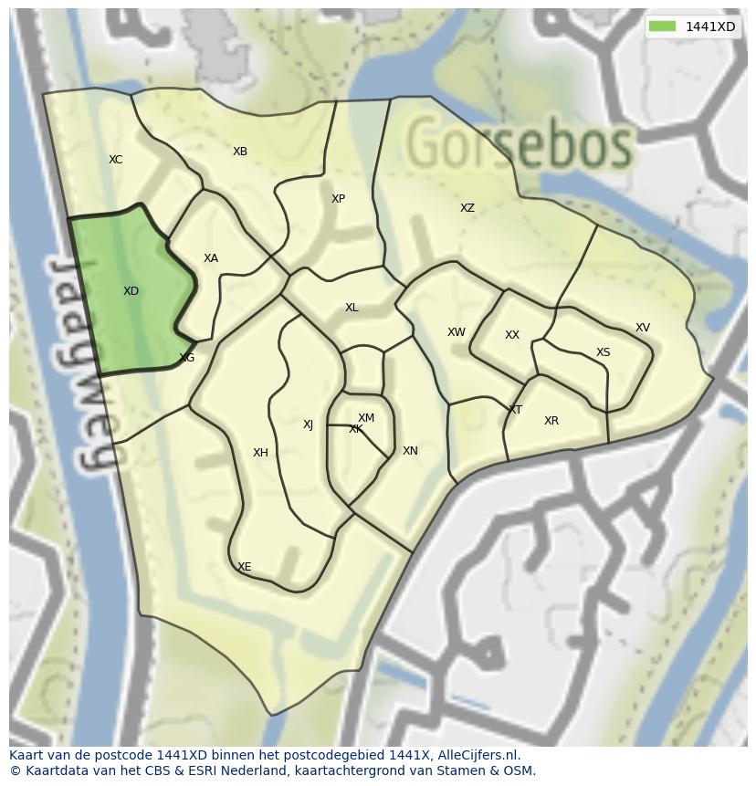 Afbeelding van het postcodegebied 1441 XD op de kaart.
