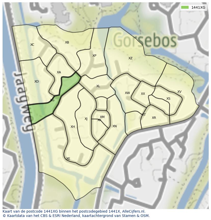 Afbeelding van het postcodegebied 1441 XG op de kaart.