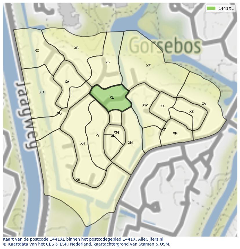 Afbeelding van het postcodegebied 1441 XL op de kaart.