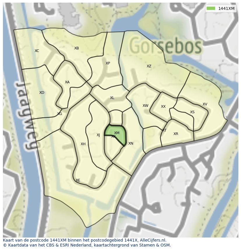Afbeelding van het postcodegebied 1441 XM op de kaart.