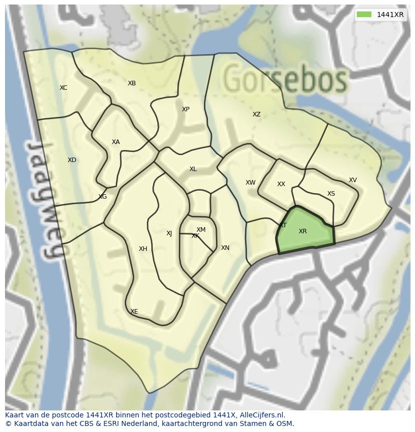 Afbeelding van het postcodegebied 1441 XR op de kaart.
