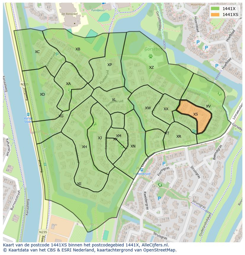 Afbeelding van het postcodegebied 1441 XS op de kaart.