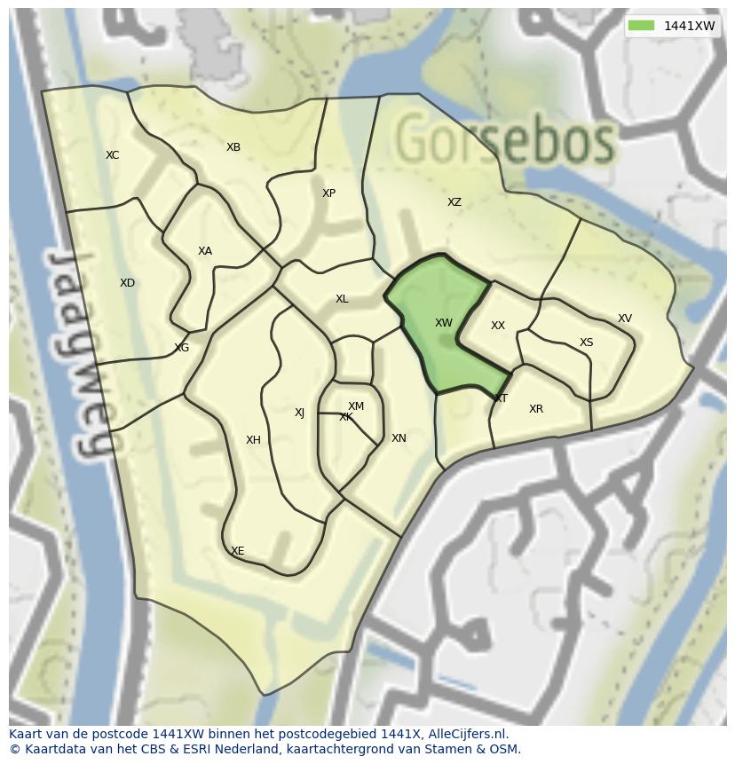 Afbeelding van het postcodegebied 1441 XW op de kaart.