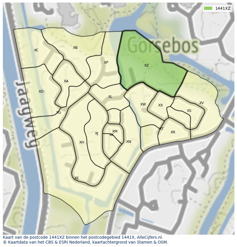 Afbeelding van het postcodegebied 1441 XZ op de kaart.