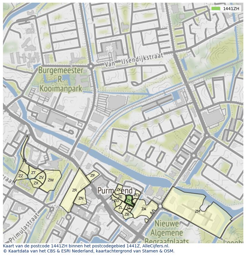 Afbeelding van het postcodegebied 1441 ZH op de kaart.