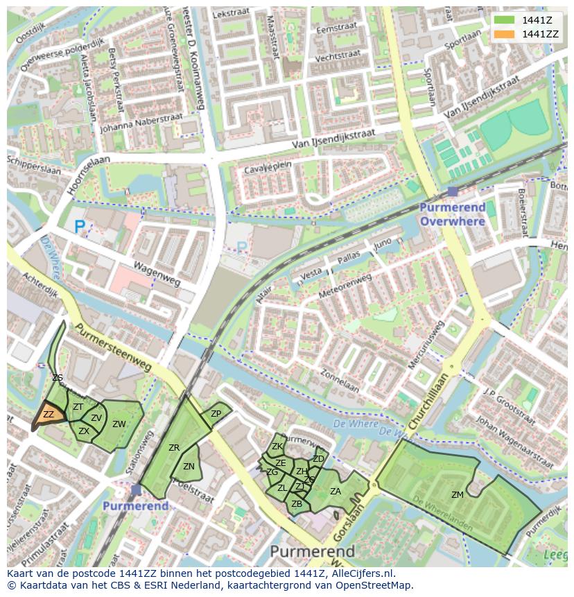 Afbeelding van het postcodegebied 1441 ZZ op de kaart.