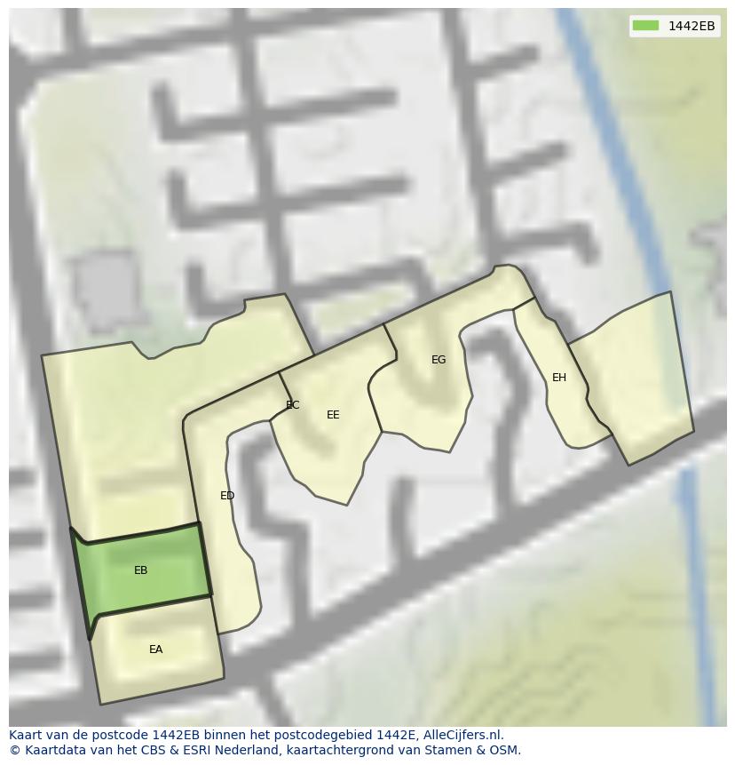 Afbeelding van het postcodegebied 1442 EB op de kaart.