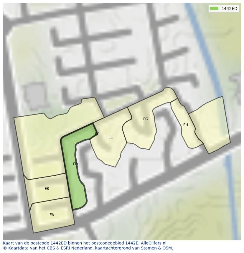 Afbeelding van het postcodegebied 1442 ED op de kaart.