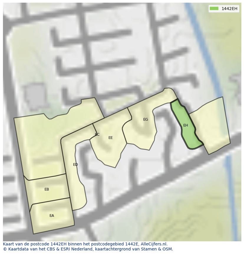 Afbeelding van het postcodegebied 1442 EH op de kaart.