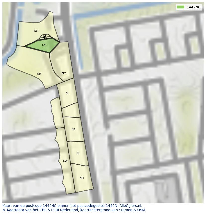 Afbeelding van het postcodegebied 1442 NC op de kaart.