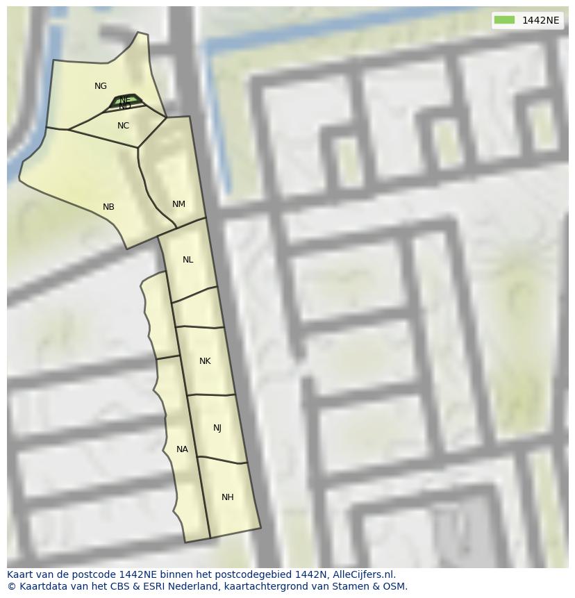 Afbeelding van het postcodegebied 1442 NE op de kaart.