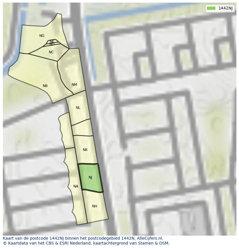 Afbeelding van het postcodegebied 1442 NJ op de kaart.