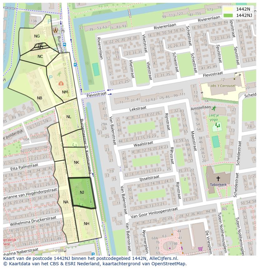 Afbeelding van het postcodegebied 1442 NJ op de kaart.