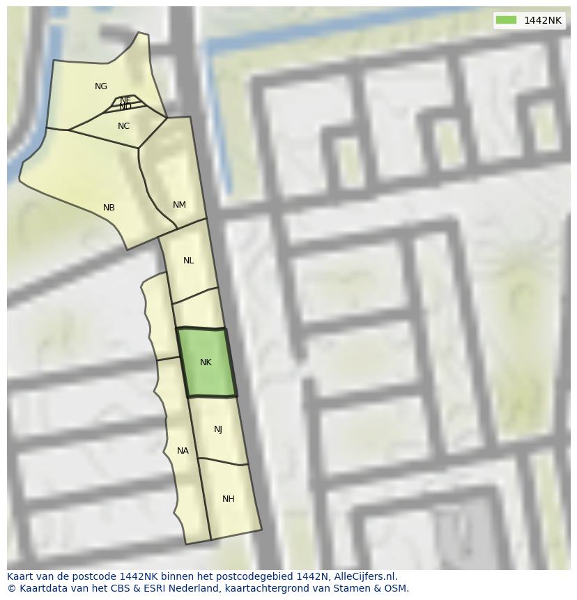 Afbeelding van het postcodegebied 1442 NK op de kaart.