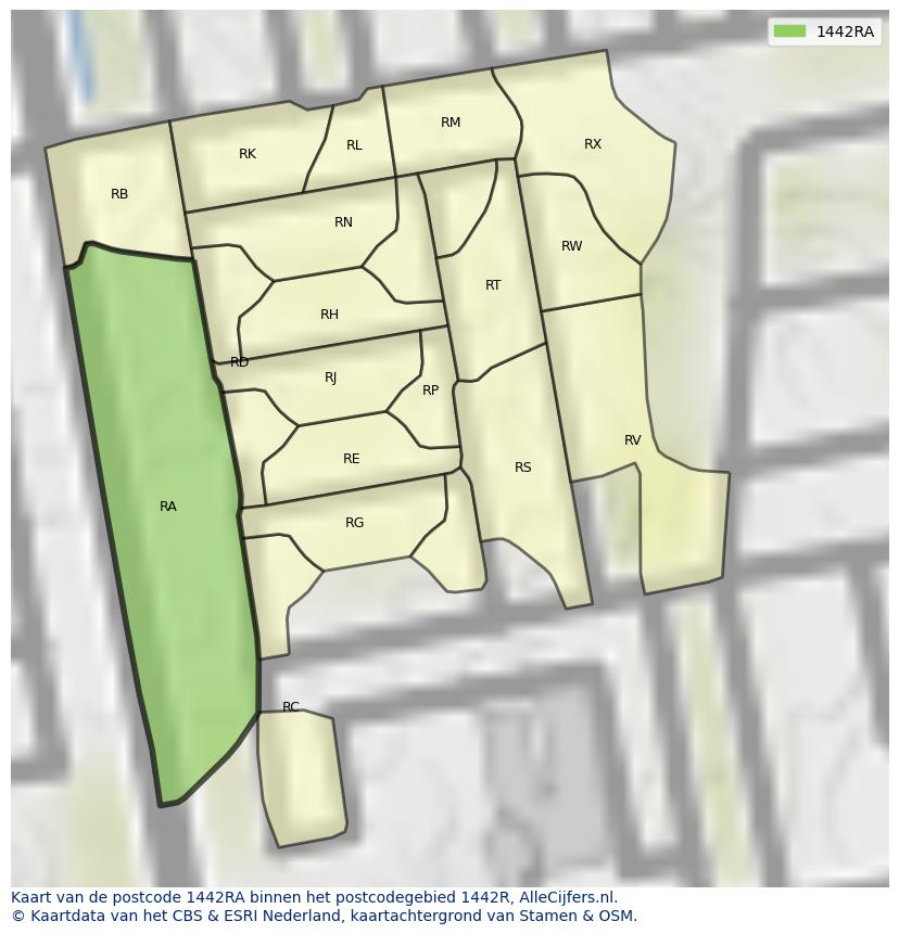 Afbeelding van het postcodegebied 1442 RA op de kaart.