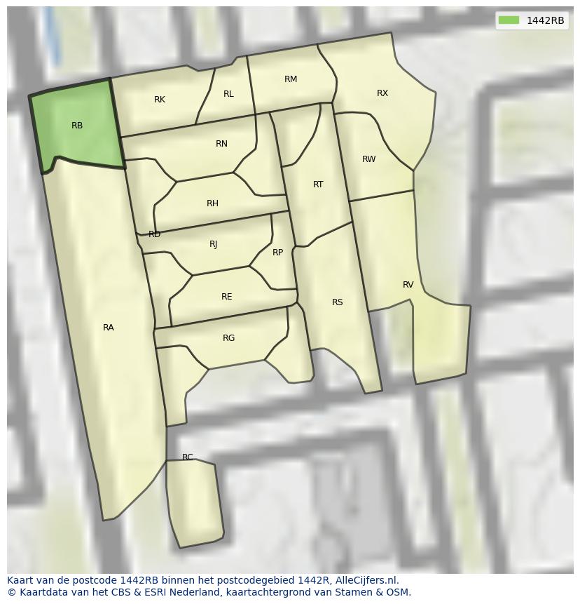 Afbeelding van het postcodegebied 1442 RB op de kaart.