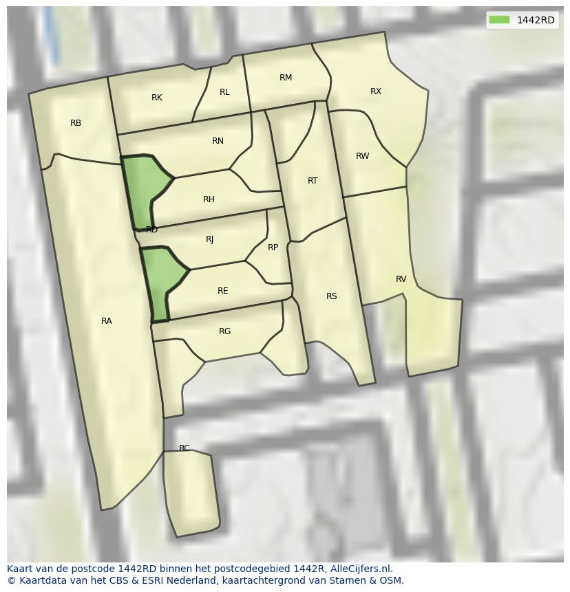 Afbeelding van het postcodegebied 1442 RD op de kaart.