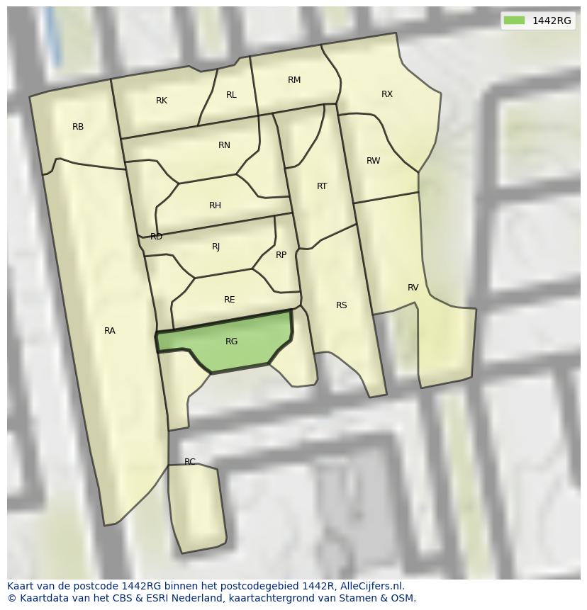 Afbeelding van het postcodegebied 1442 RG op de kaart.