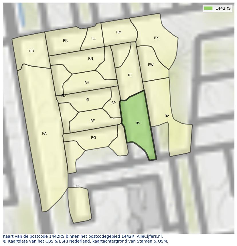 Afbeelding van het postcodegebied 1442 RS op de kaart.