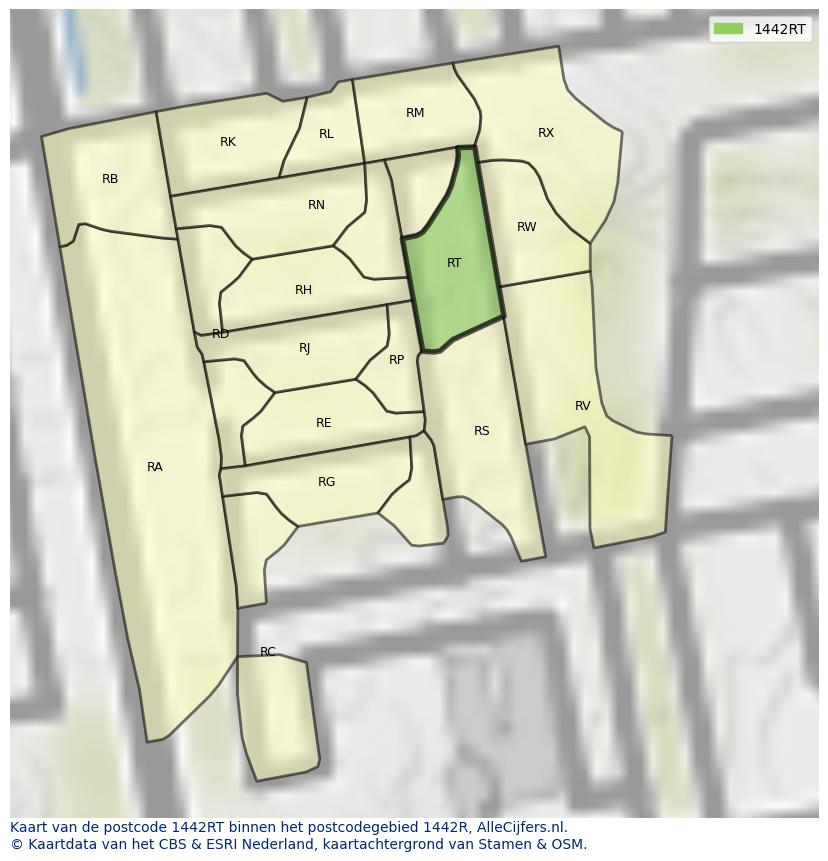 Afbeelding van het postcodegebied 1442 RT op de kaart.