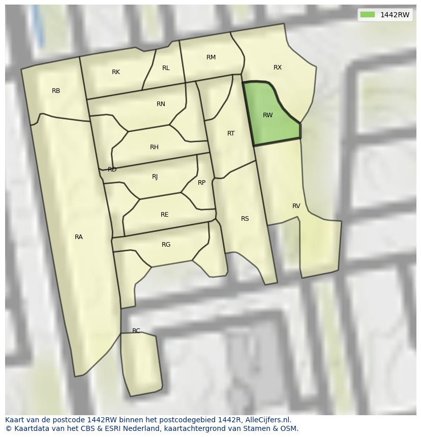 Afbeelding van het postcodegebied 1442 RW op de kaart.