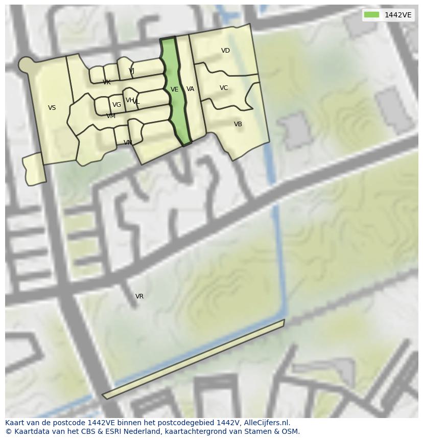 Afbeelding van het postcodegebied 1442 VE op de kaart.