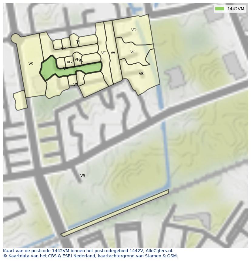 Afbeelding van het postcodegebied 1442 VM op de kaart.